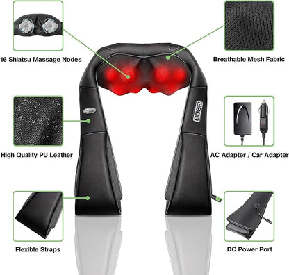 cotsoco Cordless Shiatsu Neck and Shoulder Massager with Heat,Portable Massagers for Neck and Back,3D Deep Tissue Kneading Back Massager for Muscle Pain Relief,Perfect Gifts for Men and Woman