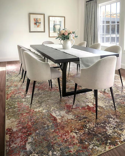 AUKOW Washable Area Rug for Living Room: 6x9 Modern Abstract Neutral Soft Rug for Bedroom Dining Room No Slip Low Pile Carpet for Nursery Home Office - Red/Ivory