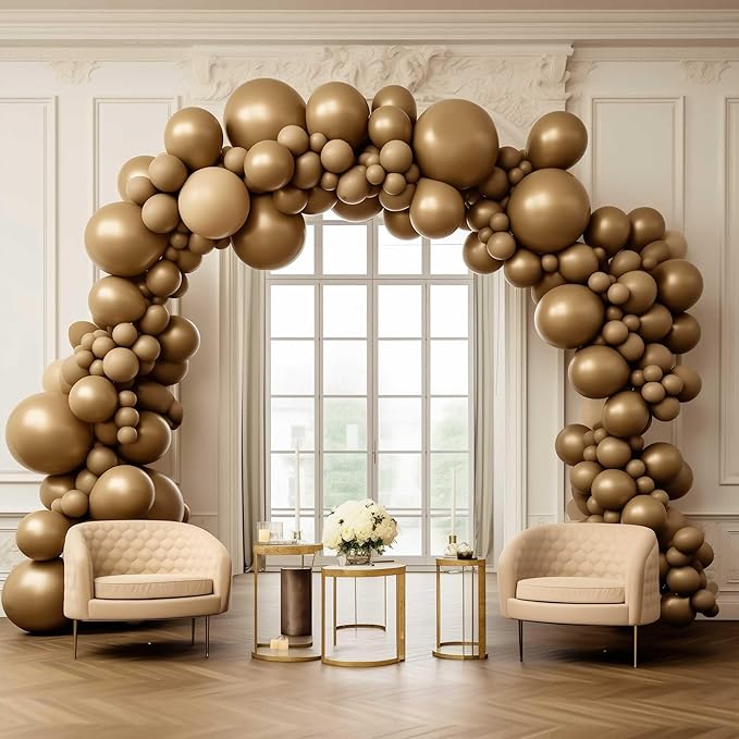 130PCS Khaki Balloons, Latex Balloons Different Sizes 18/12/10/5 Inch, Helium Balloons with Ribbon, Party Balloon Set for Birthday Wedding Graduation Anniversary Baby Shower Decorations.