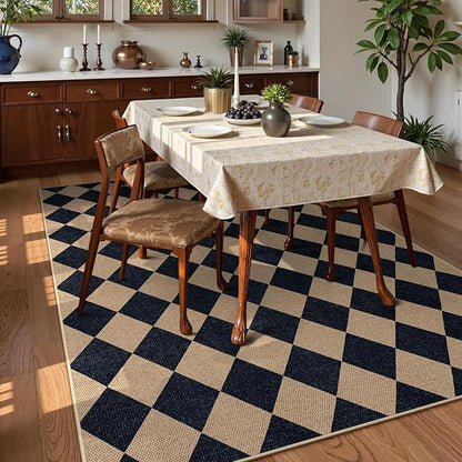 Lahome Checkered Easy Jute Patio Rug, 6x9 Washable Indoor Outdoor Rug, Farmhouse Neutral Non Slip Non Shedding Low Pile Floor Carpet for Deck Living Dining Room Office Mudroom