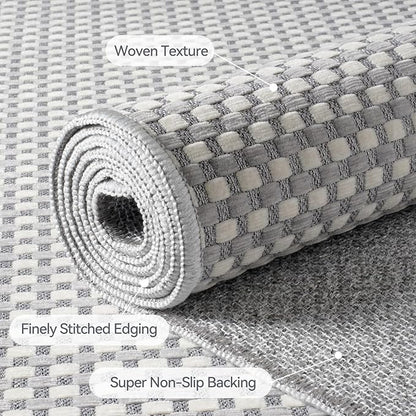Boho Washable Area Rugs 5x7 ft, Non Slip Area Rug for Living Room, Braided Office Rugs Bedroom Rug Woven Washable Indoor Floor Carpets for Office Dining Bedroom Living Room, Easy to Clean, Gray