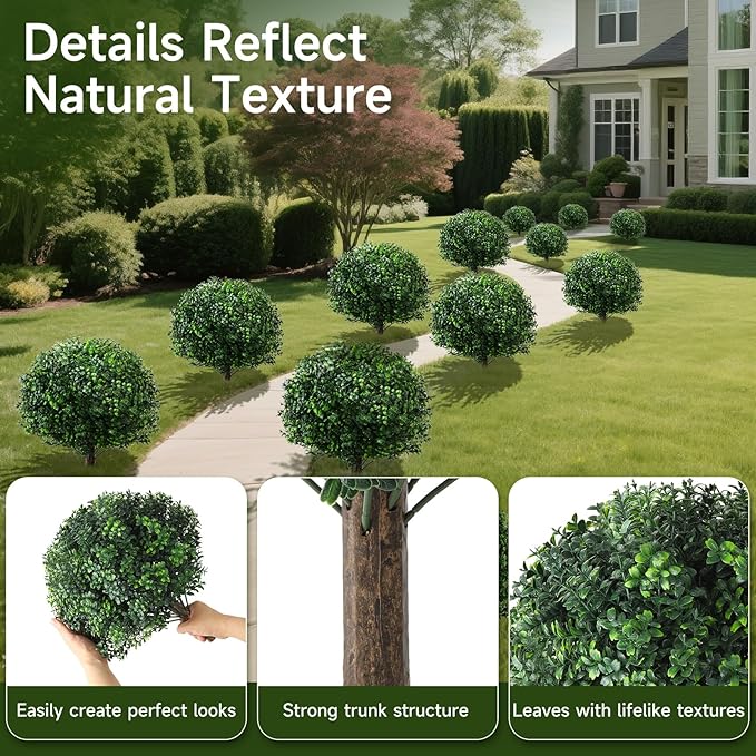 Faux Boxwood Balls for Outdoor Planters Topiary Set of 2,UV Resistant Artificial Shrub Bushes Trees with Spike for Porch,Indoor,Garden