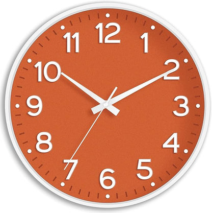 Wall Clock, Silent Wall Clocks Battery Operated 8 Inch-Modern Non Ticking Analog Clock Decorative for Kitchen Office Bathroom Bedroom(Orange)