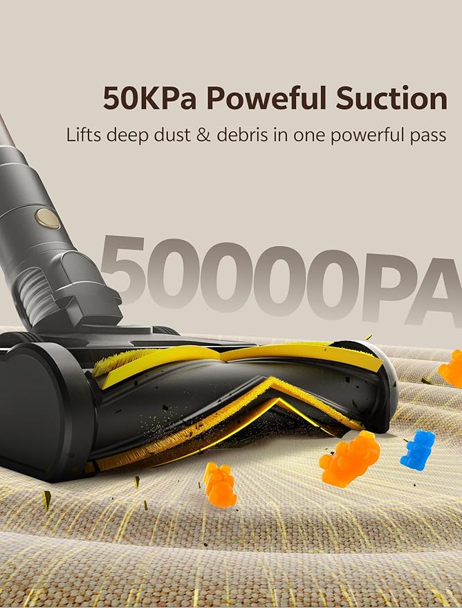 Ultenic Cordless Vacuum Cleaner, 550W 50KPA 65Mins, Stick Vacuum Cordless Rechargeable with Touch Screen, Self-Standing, 180° Lay-Flat, Anti-Tangle Handheld Vacuum Cleaners for Home/Pet Hair/Carpets