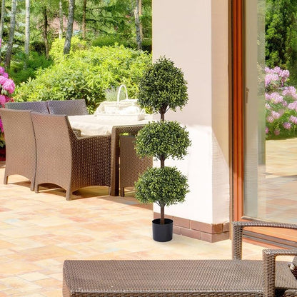 THE BLOOM TIMES 55" Tall Artificial Boxwood Triple Ball Topiary Trees, UV Resistant Large Fake Potted Plants for Outdoor Planter, Realistic Faux Bushes Shrubs for Front Porch Outside Decor Set of 2