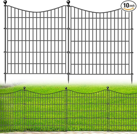 10 Panels No Dig Dog Fence Outdoor for Yard, 32 in(H) X 23.6 ft(L) Decorative Tall Garden Fence Animal Barrier, Rustproof Metal Wire Garden Edging and Borders, Temporary Fencing Stakes