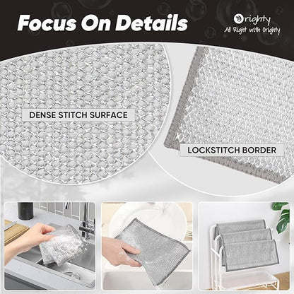Orighty 12 Pcs Multipurpose Wire Dishwashing Rag, Non-Scratch Wire Dish Cleaning Cloths for Wet and Dry, Reusable Steel Scrubber for Kitchen, Powerful Dishcloth Rag for Cookware, Dish, Stove-7"x8"
