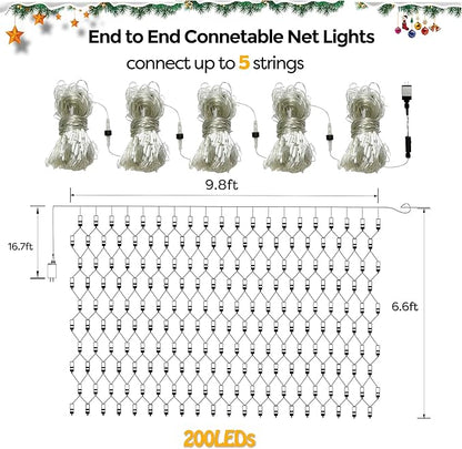 WBao Christmas Lights, 200LED 9.8ft x 6.6ft Christmas Bush Lights, 8 Modes, Timer, End to End Connectable, Waterproof Design for Lawn, Bush, Tree Outdoor Xmas Decorations, Red Green (Clear Wire)