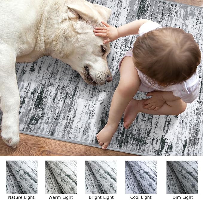 Modern Abstract Bedroom Runner Rug 2x7, Black Grey White Washable Kitchen Runner, Non-Slip Soft Thin Faux Wool Mat for Entryway, Hallway, Laundry Room, Indoor Home Decor
