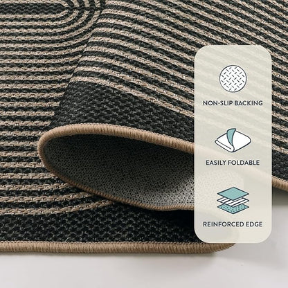 Lahome Modern Rainbow Easy Jute Carpet, Washable 5x7 Area Rugs for Living Room Patio Black Farmhouse Indoor Outdoor Rugs, Contemporary Natural Non Slip Floor Carpet for Office RV Backyard