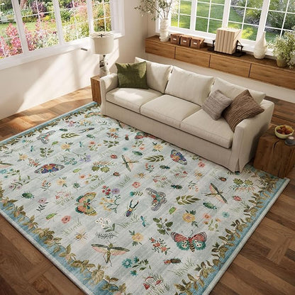 Machine Washable Rugs for Living Room: 6x9 Area Rugs Stain Resistant Non Slip Low Pile Soft Carpets Rugs for Bedroom Kitchen Dining Room Nursery Kids Room Farmhouse Indoor