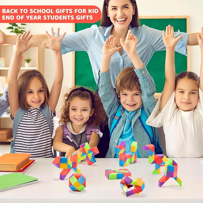 36pcs Boy Party Favors - Fidgets Snake Cube Puzzles Toy for Goodie Bags, Bulk Toys, Classroom Prizes Birthday Valentines Back to School Students Gift Stuffers Rainbow Party Toys for Boy