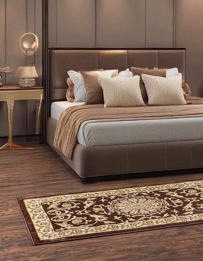 Rugs.com Chateau Collection Rug – 10 Ft Runner Brown Medium-Pile Rug Perfect for Hallways, Entryways
