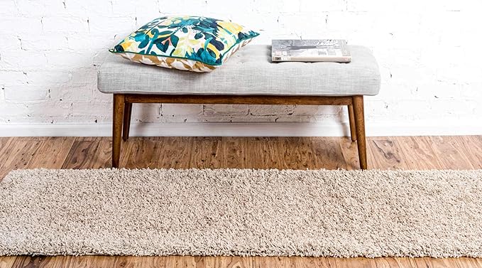 Unique Loom Solid Shag Collection Area Rug (2' 6" x 19' 8" Runner, Taupe)