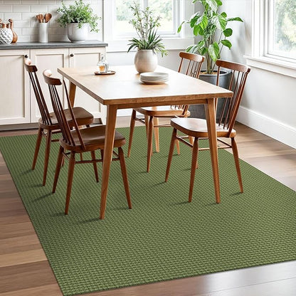 EARTHALL Woven Area Rugs 5x7 Ft Washable Living Room Rugs Non Slip Rubber Backed Dining Room Rug Braided Bedroom Rugs Indoor Floor Carpet for Living Room, Bedroom, Dining Room, Green