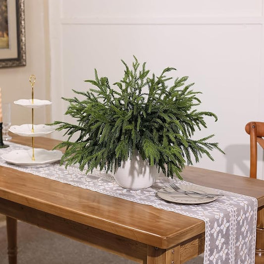 20 Pcs Real Touch Norfolk Pine Branches, Artificial Christmas Green Plants Branch Faux Greenery Stem Fake Pine Picks for Vase DIY Crafts Garland Wreath Xmas Indoor Outdoor Decor(18 Inches)