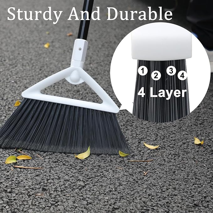 Outdoor Indoor Broom, Brooms for Sweeeping Indoor, Heavy-Duty Kitchen Broom with Long Pole, Angle Broom White for Garages Restaurant Courtyard Office Slidewalk Lobby Sweep Dust