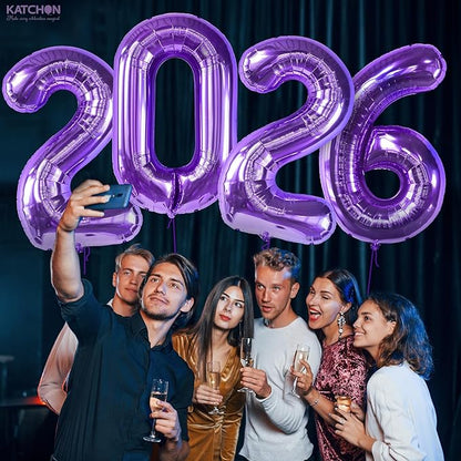 Katchon, Giant Purple 2026 Number Balloons - 42 Inch | Happy New Year Balloons | 2026 Balloon Numbers | Purple Balloon for New Years Decorations 2026 | New Years Eve Party Supplies 2026