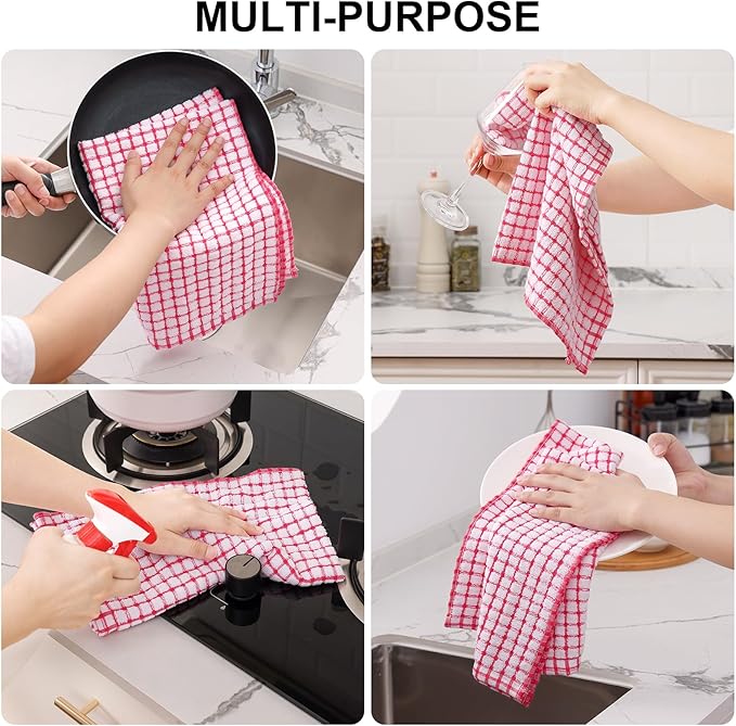 Kitinjoy Cotton 8 Pack Terry Kitchen Towels, 16 x 25 Inches Super Soft and Absorbent Dish Towels, Quick Drying Hand Towels for Kitchen Drying, Multiple Colour