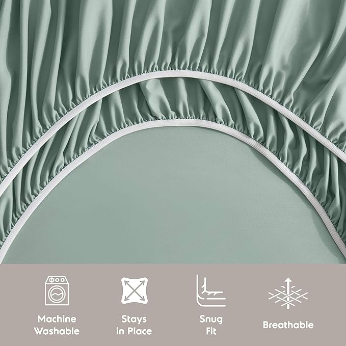 Nestl Queen Sheet Set - Luxury 1800 Ultra-Soft Microfiber Bed Sheets - Double Brushed - Deep Pockets - Easy Fit - 4 Piece Set - Bedding Sheets & Pillowcases (Queen, Sage Green)