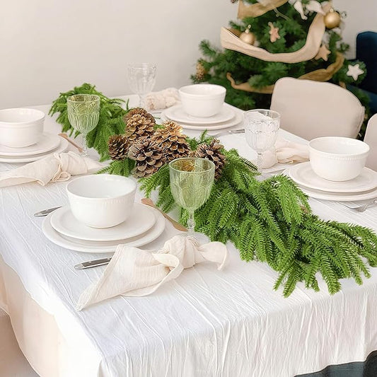 9ft 1pcs Christmas Norfolk Pine Garlands Dense Realistic Artificial Faux Greenery Garland Winter Christmas Garland for Fireplace, Wall, Window, Indoor Outdoor Xmas Decor