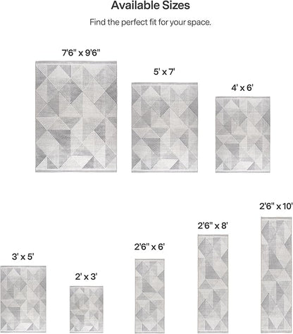 ReaLife Rugs Machine Washable Area Rug Runner - Living Room Bedroom Bathroom Kitchen Entryway Office - Padded Low Pile Stain Resistant Premium - Modern Geometric Contemporary - Miles - Gray 2'6"x10'