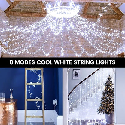 4 Pack String Lights Battery Operated with Timer, 132FT 400 LED Waterproof Battery Twinkle Lights, 8 Modes Fairy Light for Indoor Outdoor Party Bedroom Garland Tree Christmas Decorations (Cool White)