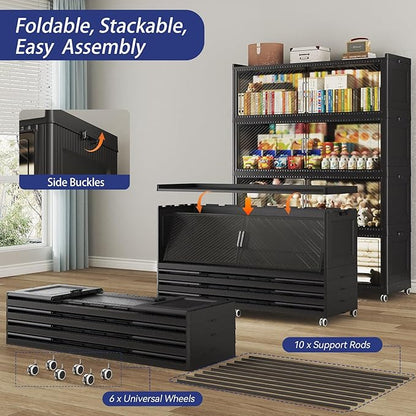 240 Gallon Extra Large Collapsible Storage Bin with Lid, 960QT Stackable Plastic Organizer with 6x Wheels, Foldable Drawer Cabinet for Closet, Living Room Office, Kitchen 3Pack, Black