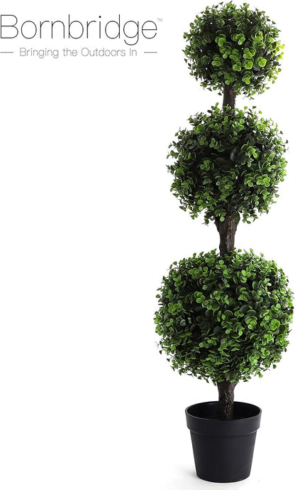 Bornbridge Artificial Boxwood Topiary Ball Tree - 4' Boxwood Ball Tree - Indoor/Outdoor Topiary Trees - Boxwood Artificial Outdoor Plants - Lifelike Wintergreen Boxwood Plant (2 Pack)
