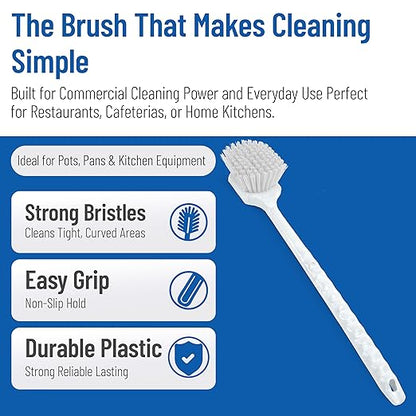 SPARTA 40501EC02 Plastic Large Scrub Brush, Kitchen Brush, Utility Brush With Long Handle For Cleaning, 20 Inches, White