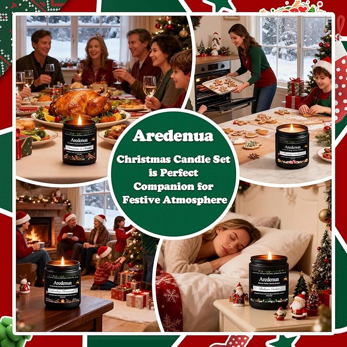 Winter Candles Set | 4 Pack Holiday Scented Candles - Cozy Winter Soy Candle Scents of Balsam Cedar/Firewood/Cinnamon & Cloves/Cookies - Holiday Aromatherapy Candle Gifts for Women Men