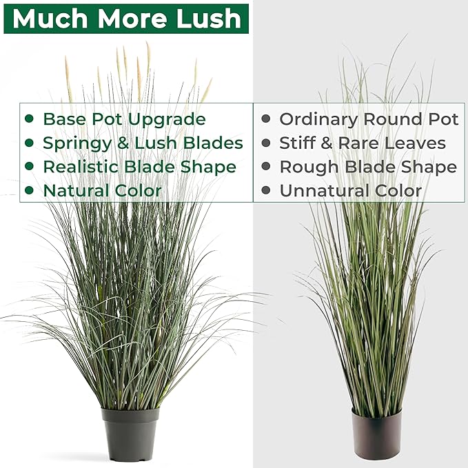 Faux 4ft 2-Pack Horsetail Reed Grass with Pink Spikes, 48in Tall Indoor Outdoor Fake Grass in Pot, Home Office Decorative Artificial Plant & Greenery, Wedding Decor Green Bristlegrass