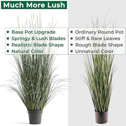 Faux 4ft 2-Pack Horsetail Reed Grass with Pink Spikes, 48in Tall Indoor Outdoor Fake Grass in Pot, Home Office Decorative Artificial Plant & Greenery, Wedding Decor Green Bristlegrass