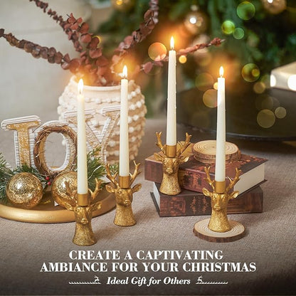 Candlestick Holders Vintage Reindeer Candle Holders, Brass Gold Deers Candle Stick Holders Set of 4 for Table Centerpiece, Mantel & Dining Table Wedding Decor, Festive Christmas Home Decoration