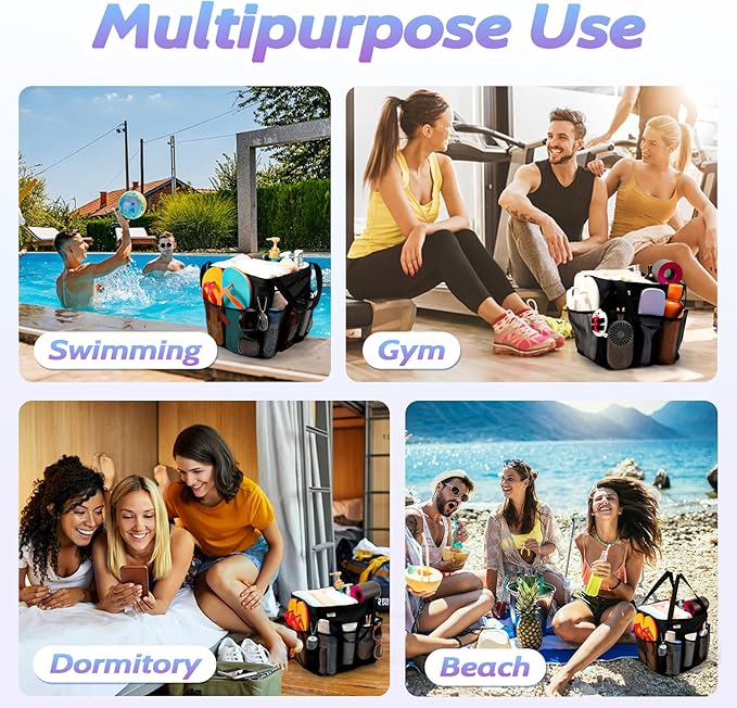 Mesh Shower Caddy Portable, Dorm Room Essentials for College Students, Large Capacity with 8 Pockets Shower Bag for Camping,Swimming,Gym,Travel