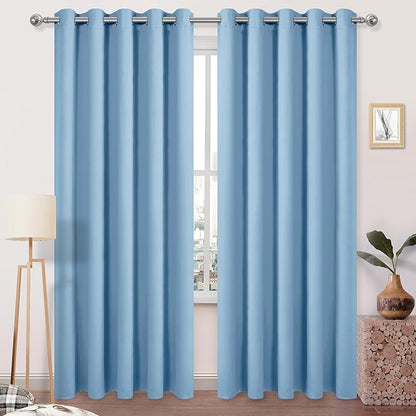 DWCN Blackout Curtains Room Darkening Thermal Insulated Grommet Light Blocking Curtain for Bedroom Living Room 60 x 84 Inches Long, Set of 2 Panels, Light Blue