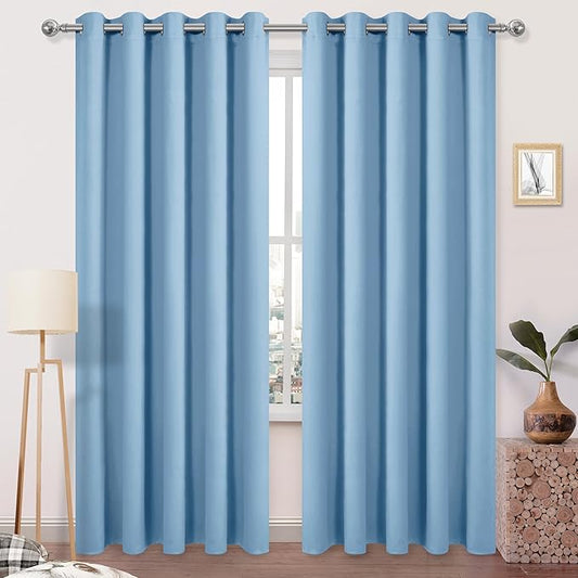 DWCN Blackout Curtains Room Darkening Thermal Insulated Grommet Light Blocking Curtain for Bedroom Living Room 60 x 84 Inches Long, Set of 2 Panels, Light Blue