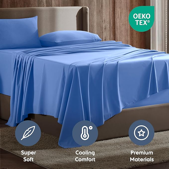 Nestl Queen Sheet Set - Luxury 1800 Ultra-Soft Microfiber Bed Sheets - Double Brushed - Deep Pockets - Easy Fit - 4 Piece Set - Bedding Sheets & Pillowcases (Queen, Calm Blue)