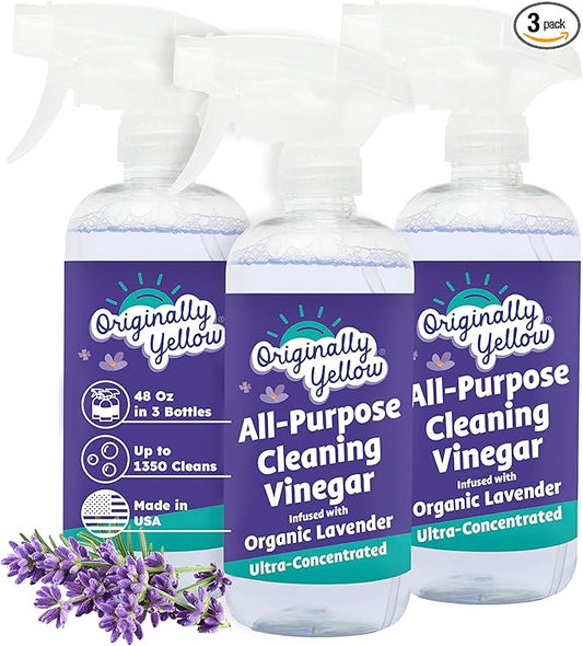 Originally Yellow Lavender Vinegar All Purpose Cleaning Spray | Cleaning Vinegar For home | Bathroom, & Kitchen | Plant-Derived All Purpose Cleaner Spray | distilled vinegar for cleaning | 3 Pack