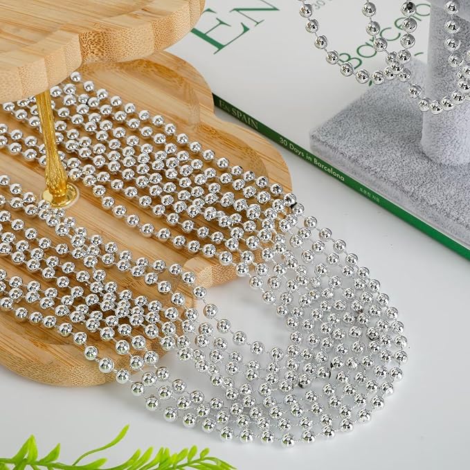72PCS Bead Necklace, Silver Christmas Bead Necklace Party Favors Bulk, 33" Xmas Necklaces Stuff, Festival Events Parade Throw Accessories for Xmas Mardi Gras Wedding Birthday Celebrations Decor