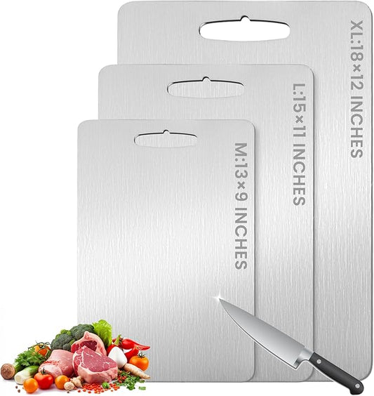 100% Pure Titanium Cutting Board - 13x9 Inch Non-Slip Kitchen Chopping Board, Dishwasher Safe, Scratch Resistant, Easy to Clean, Durable & Hygienic for Meat, Vegetables, and Fruits
