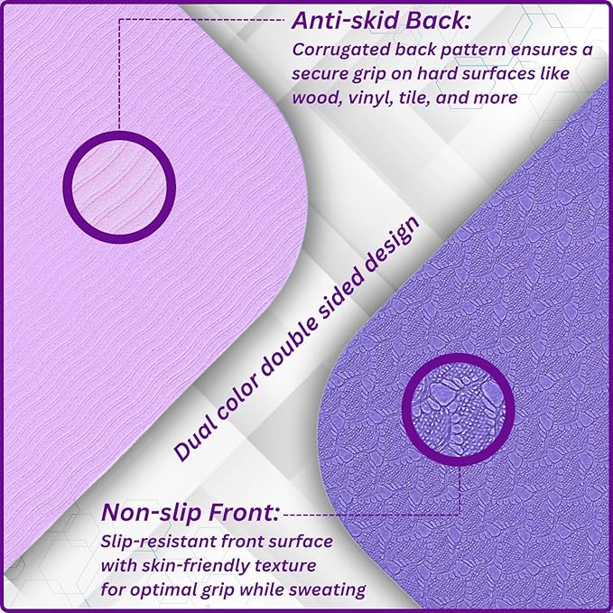 Extra Wide Yoga Mat (72”x32”x6mm) - TPE, Dual-Color, Non-Slip, w/Mesh Carry Bag & Strap