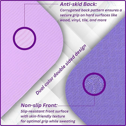 Extra Wide Yoga Mat (72”x32”x6mm) - TPE, Dual-Color, Non-Slip, w/Mesh Carry Bag & Strap