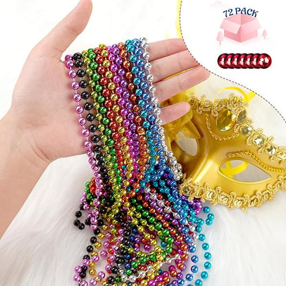 YAXINRUI 72 PCS Mardi Gras Beads Necklaces, 33 Inch 12 Colors Party Bead Necklace for Mardi Gras, Christmas, St. Patrick's Day, Throw Beaded Party Favors in 12 Shiny Metallic Colors