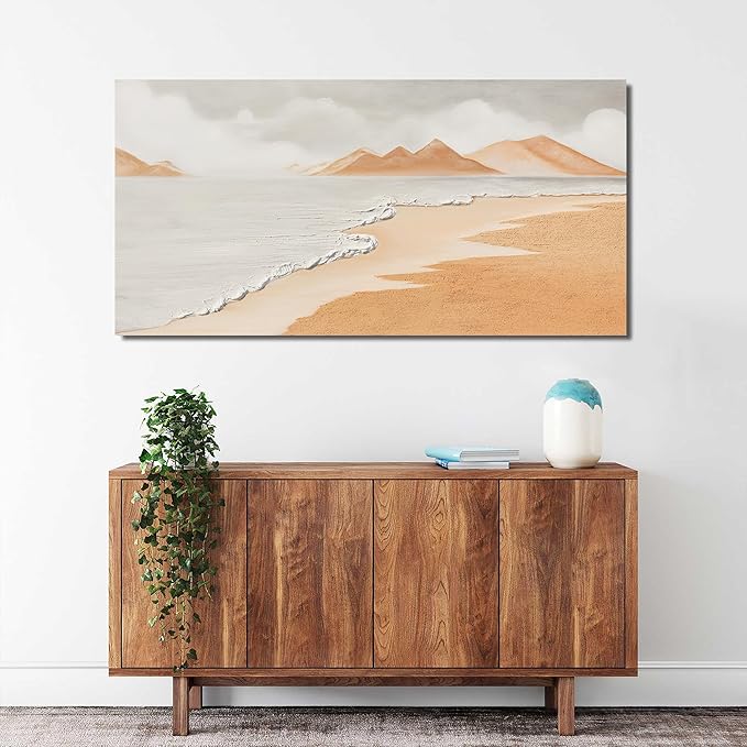 Canvas White Wall Art Decor Abstract Canvas Art Wall Decor Beach Coastal Wall Art Prints Modern Minimalist Wall Art Decorations Brown Artwork for Walls Bedroom Office Kitchen Wall Decor 20" X 40"