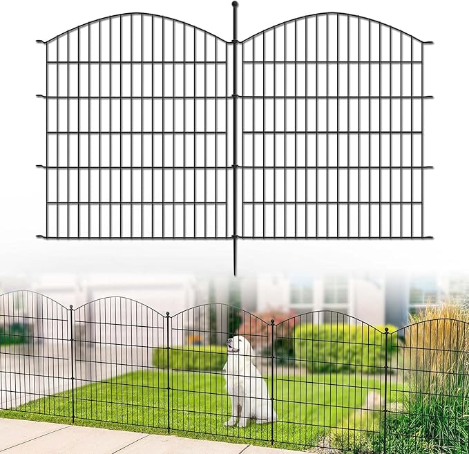 Kingsyard 5 Panels No Dig Tall Garden Fence Animal Barrier, 32in(H) x11.6ft(L) Decorative Dog Fence Outdoor for Yard, Rustproof Metal Garden Borders for Rabbits