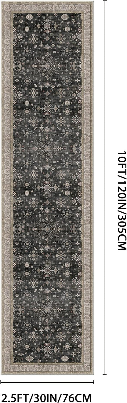GENIMO 2'5x10 Runner Rug,Machine Washable Non-Slip Vintage Rugs,Low Pile Lightweight Carpet for Bedroom,Hallway,Entryway,Kitchen,Bathroom,Black