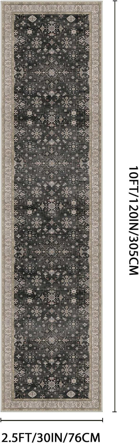 GENIMO 2'5x10 Runner Rug,Machine Washable Non-Slip Vintage Rugs,Low Pile Lightweight Carpet for Bedroom,Hallway,Entryway,Kitchen,Bathroom,Black