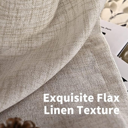 YoungsTex Natural Linen Curtains 84 Inch Length 2 Panels Rod Pocket Light Filtering Textured Window Drapes with Ring Clips for Living Room Dining Bedroom, 38 X 84 Inches
