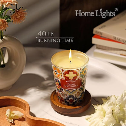 HomeLights Large jar Candle | 1-Wick Long-Lasting Scented Candles, 6.7oz Natural Soy Wax Candle for Home Scented, Bohemian Natural Textures Gifts for Women & Men, Fresh Cut Roses
